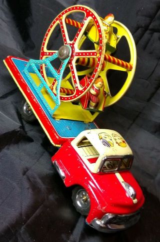 Rare 1956 Tn Nomura Tin Toy Litho Space Circus Truck Ferris Wheel Friction Drive