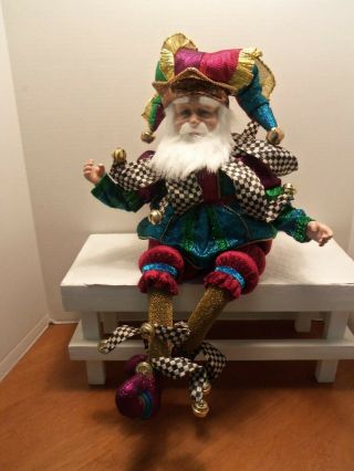 Mackenzie - Childs " Have A Seat Santa ".  24 " Tall Dressed As A Jester Nib