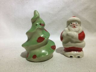 Vintage Christmas Santa Claus And Christmas Tree Salt Pepper Shakers Holiday
