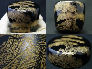 Japanese Lacquer Wooden Tea Caddy Oimatsu Design In Chinkin Natsume (1108)