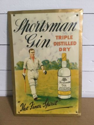 Vintage Sportsman Gin England Bar Display Sign W/cricket Player English Pub