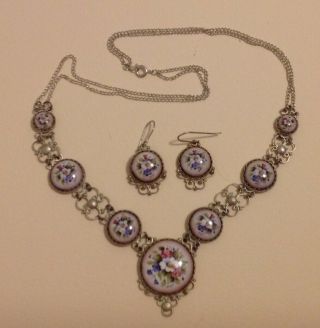 Finift Russian Enamel Necklace Earrings Set Late 1990s