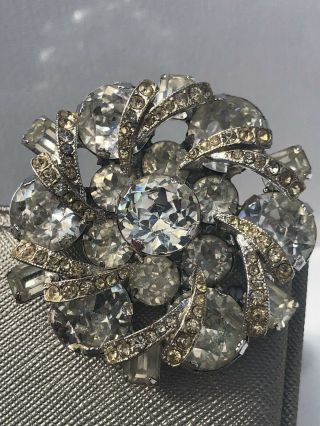 Signed Weiss Gorgeous Crystal Clear Rhinestone Vintage Brooch Pin 2