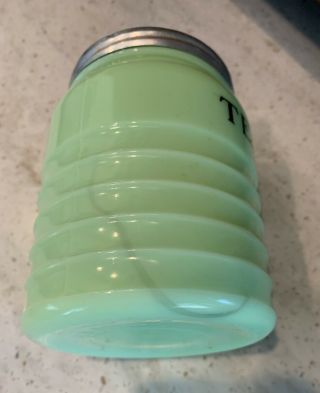 Vintage Jadite Jadeite Glass Tea Jar Canister 2115 - 6 Ribbed with Lid 3