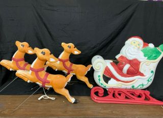Grand Venture Blow Mold 35 " X 12 " X 31.  5 " Santa In Sleigh And 3 Reindeer