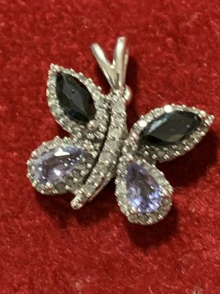 Butterfly Pendent 10 Kt White Gold Sapphires And Amethyst Butterfly Pendent