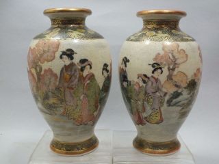 A Pr Of Japanese " Satsuma " Vases With Women In A Garden 19thc