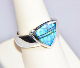 Navajo Teme Sterling Silver Opal Inlay Ring Size 8