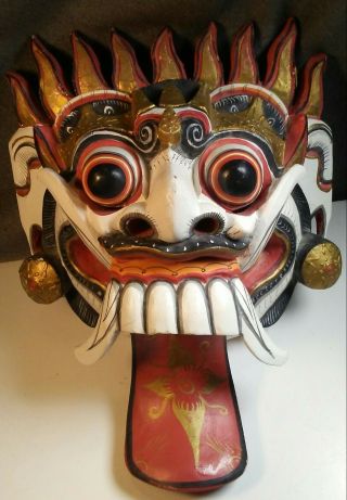 Vintage 1985 Bali 10 " Carved Wood Handpainted Dragon Mask Asian Folk Art Design