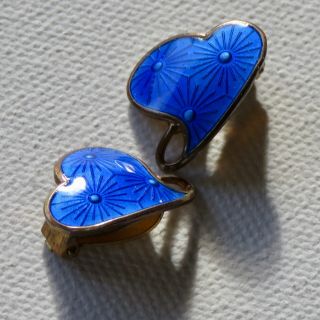 Vintage Gold Wash Sterling Silver Blue Enamel Earrings Ivar T Holth Norway