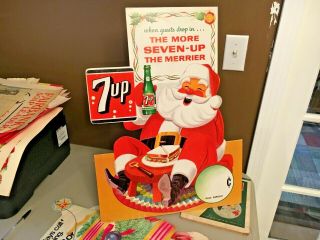 44 1964 Seven Up Cola 7up Soda Easel Display Cardboard Sign Santa Claus Bottle