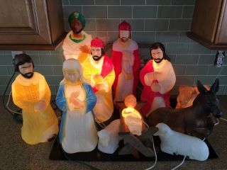 Vintage Christmas 11 Piece Nativity Scene Lighted Blow Mold Set 22 "