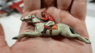 German Penny Toy - Tin - Articulated Jockey On Horse