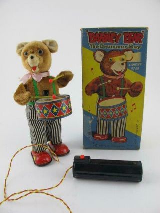 1950s Cragstan Barney Bear The Drummer Boy Battery Op Vintage Tin Toy & Box