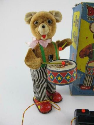1950s Cragstan Barney Bear The Drummer Boy Battery Op Vintage Tin Toy & Box 2