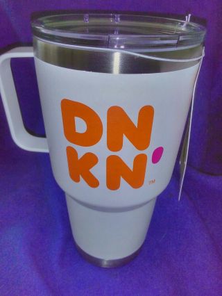 Dunkin Donuts 28oz.  Travel Mug/tumbler White Stainless Steel With Handle