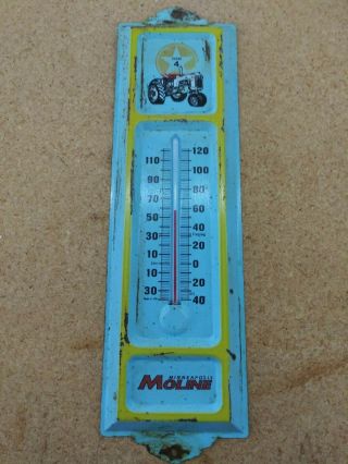 Vintage Minneapolis Moline Metal Thermometer Farm Sign Old Tractor Gas Diesel