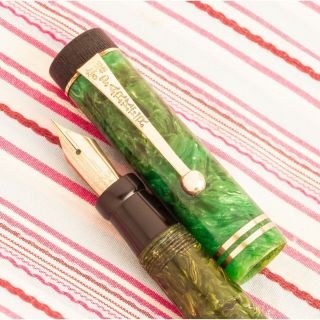 Vintage Parker Duofold Green Jade Marble Flat - Top Button - Fil Gold Fountain Pen