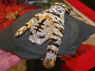 Oversize Jointed Climbing Tiger Big Cat Safari Gold Shoulder Brooch Pin Jewelery