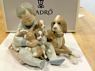 Lladro Figurine Playmates Boy With Dog & Puppies 5456 Retired
