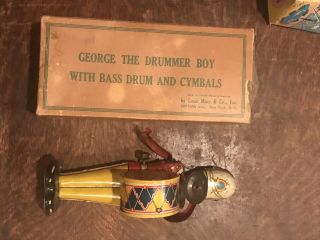 Vintage 1950’s Tin Drummer Boy With Drum &cymbals - Windup Boxed - Chein