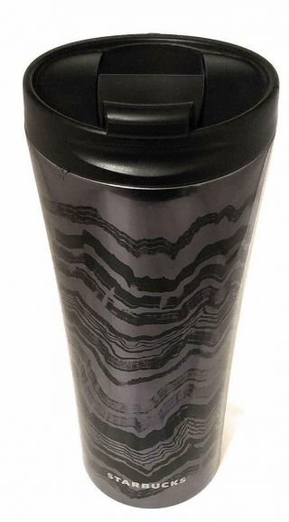 Starbucks Floral Lines Black Plastic Water Bottle Cup Twist Off Lid W/ Handle