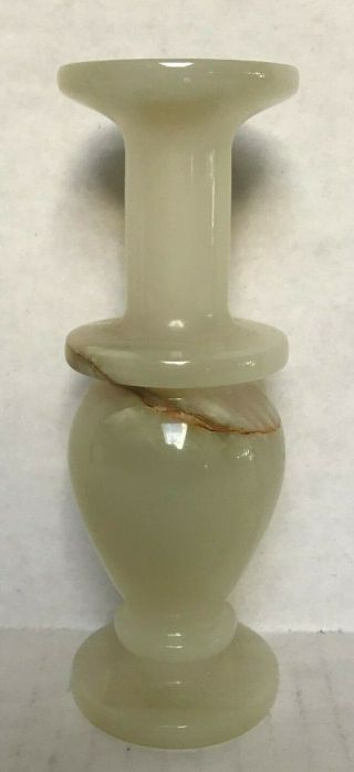 Vintage Alabaster Stone Bud Vase Mid Century Cream Brown Tan Footed