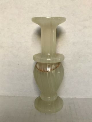 Vintage Alabaster Stone Bud Vase Mid Century Cream Brown Tan Footed 2