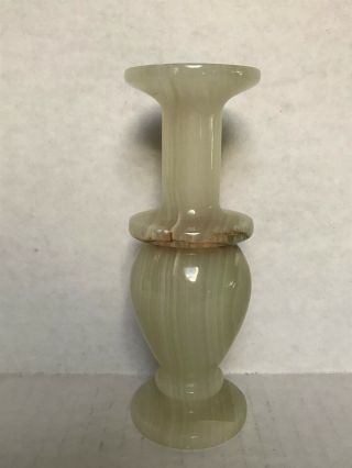 Vintage Alabaster Stone Bud Vase Mid Century Cream Brown Tan Footed 3