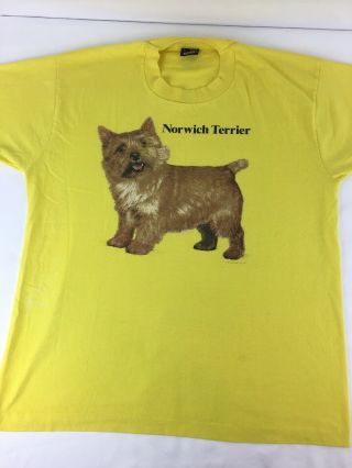 Vtg Single Stitch Short - Sleeved 50/50 Size Large T - Shirt - Norwich Terrier (319)
