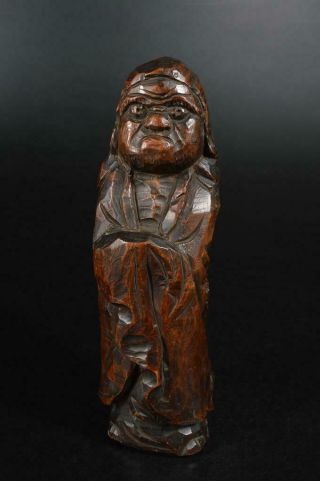 A174: Japanese Old Wood Carving Daruma Statue Sculpture Ornament Buddhist Art
