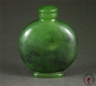Antique Old Chinese Spinach Green Nephrite Jade Snuff Bottle