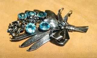 Fabulous Large Vintage Hobe Sterling Silver Turquoise Stones Brooch