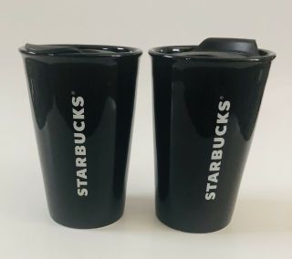 2 Starbucks Ceramic Tumbler Travel Mug With Lid 8 Oz Black