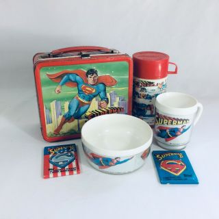 Vintage Metal Superman Lunch Box 1978 With Thermos