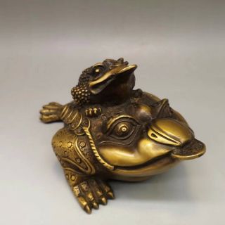 Chinese Old Copper Handmade Wealth Three Foot Toad Home Decoration Xuande Year