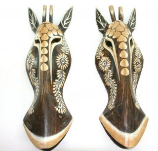 Wooden Tribal Giraffe Mask Brown Hand Carved Wall Sculpture Plaque Hanging Decor