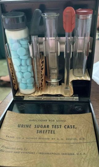 Vintage Apothecary Eli Lilly Urine Sugar Test Kit,  Sheftel,  Diabetes 1955