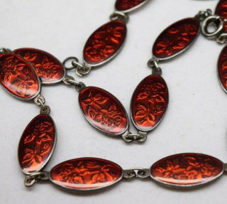 Vintage Sterling Silver Red Guilloche Enamel Necklace 46.  1 grams Art Deco 2
