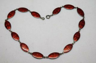 Vintage Sterling Silver Red Guilloche Enamel Necklace 46.  1 grams Art Deco 3