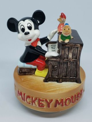 Vintage Disney Mickey Mouse Playing Piano Rotating Music Box Made In Japan
