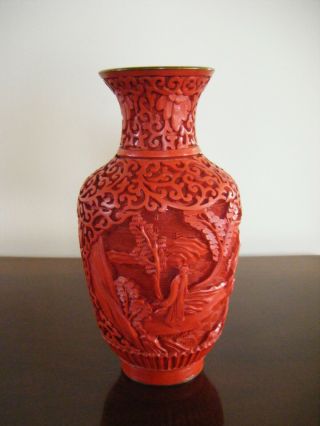 Antique Chinese Carved Cinnabar Lacquer Vase