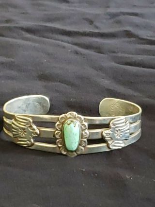 Vtg Fred Harvey Era Thunderbird Sterling Silver Turquoise Bracelet Old