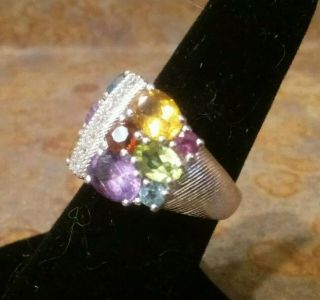 Judith Ripka Sterling Silver Ring Cz Diaonique Multi Gemstone Size 7