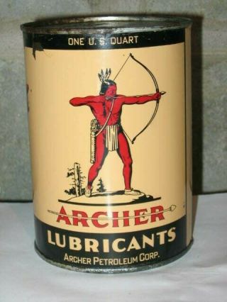 Archer Aircraft Motor Oil Metal Quart Can With Graphic Indian