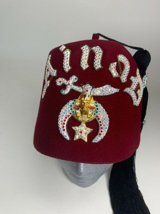 Shriner’s Hat Jeweled Fez With Tassel Ainad Size 7 3/8