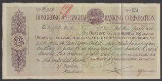 Hongkong & Shanghai Bank Muar,  Malaya 1940 Check Cheque