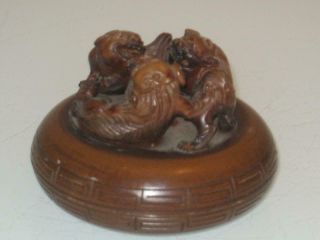 Stunning Chinese Carved Soapstone Foo Dog Lidded Ink Bowl