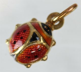 Vintage 14k Yellow Gold Guilloche Enamel Ladybug Charm Pendant Insect Bug N4253