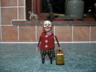 Rare Schuco Travelling Clown Tin Suitcase 30s Germany Wind Up Tinplate Toy